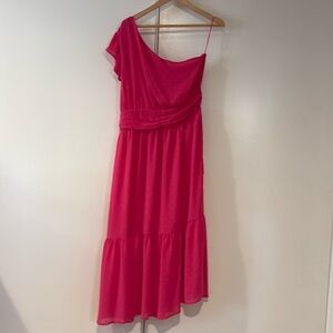 Chelsea28 Pink Polka Dot One Shoulder Flowy Midi Dress Women’s NWT